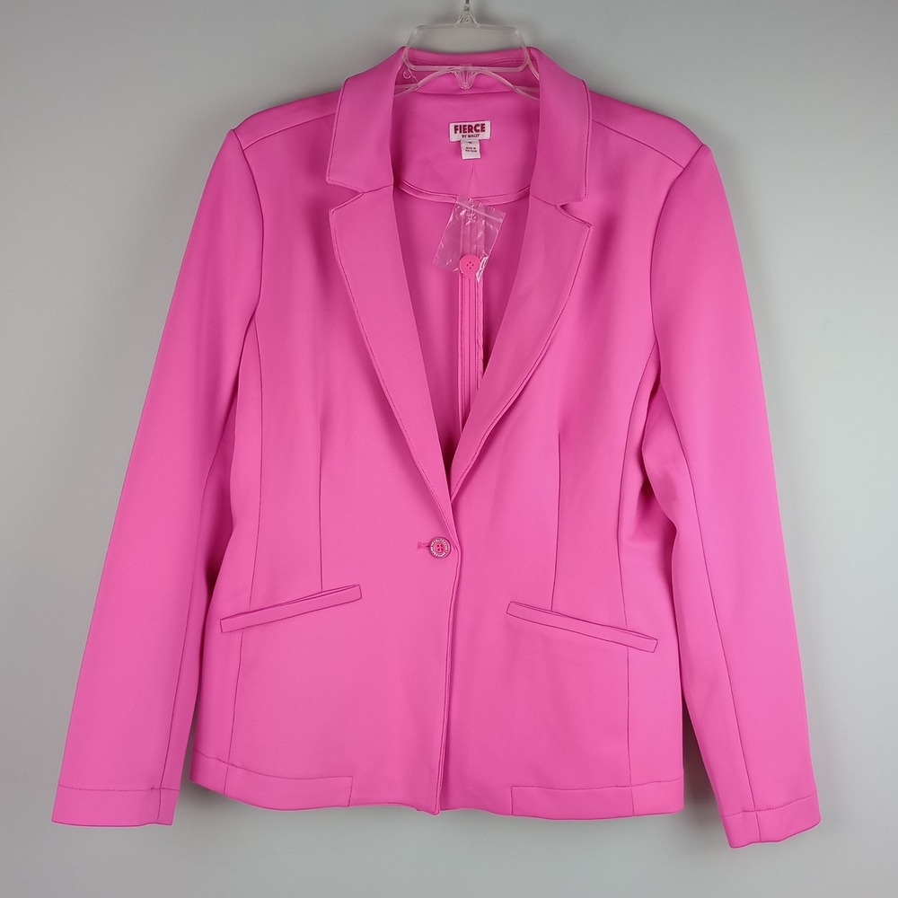 NWOT Fierce By Mally Womens M Pink One Button Stretch Professional Blazer Jacket